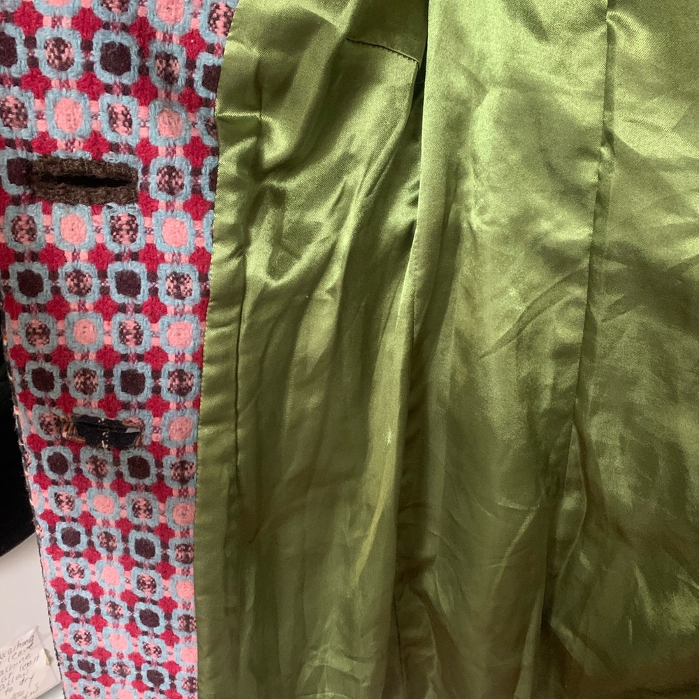 An Ren Red Collar Mixed-Pattern Pea Coat - Picture 11 of 16
